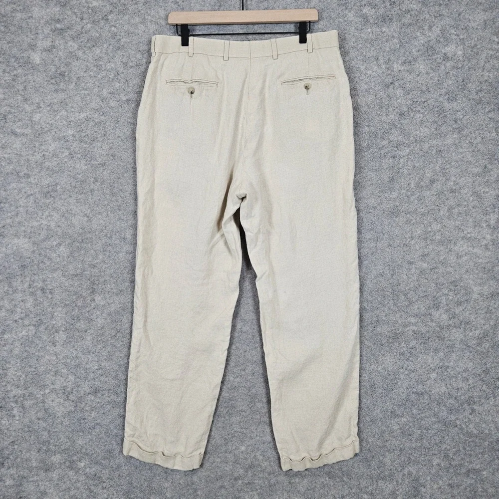 Brooks Brothers Men's Beige 100% Linen Madison Pants 38x34‎ (ACTUAL 35x30) SPOTS